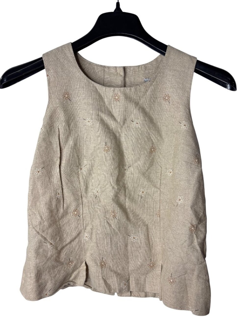 Vintage DBY Linen Blend Button Back Tank Top Size 9 Floral Embroidered New